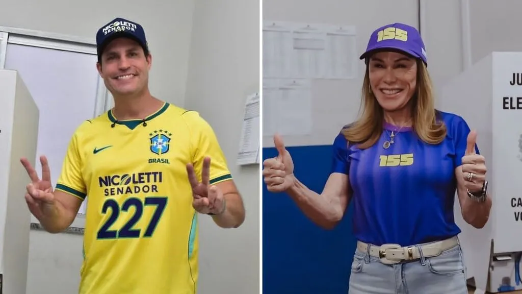Imagem mostra Nicoletti (de camisa amarela) e Teresa (de camisa azul)